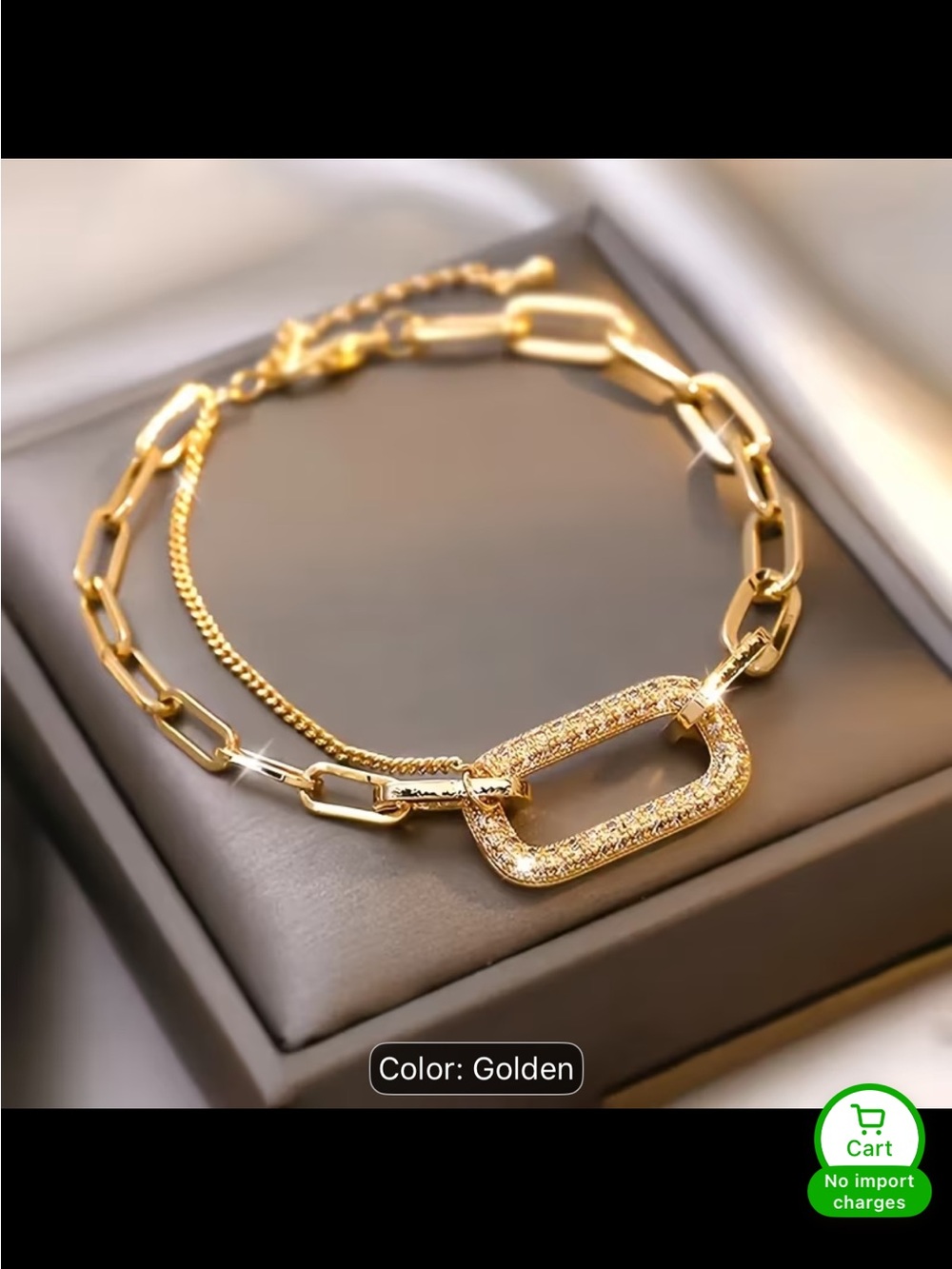 Elegant Golden Link Bracelet with Pave Oval Accent